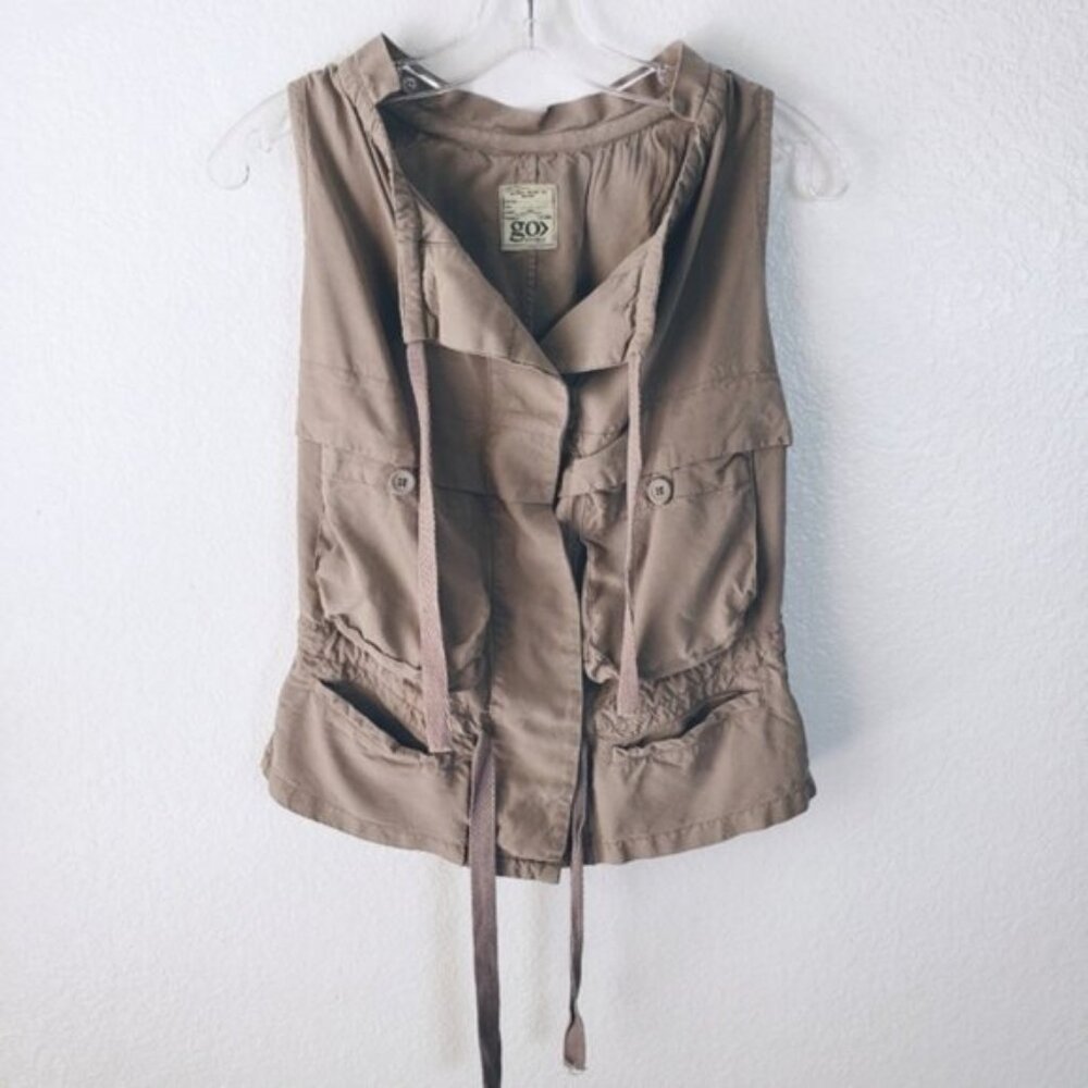 GO by GoSilk 100% Silk Utility Style Cargo Sleeveless Top size S Cargo Safari